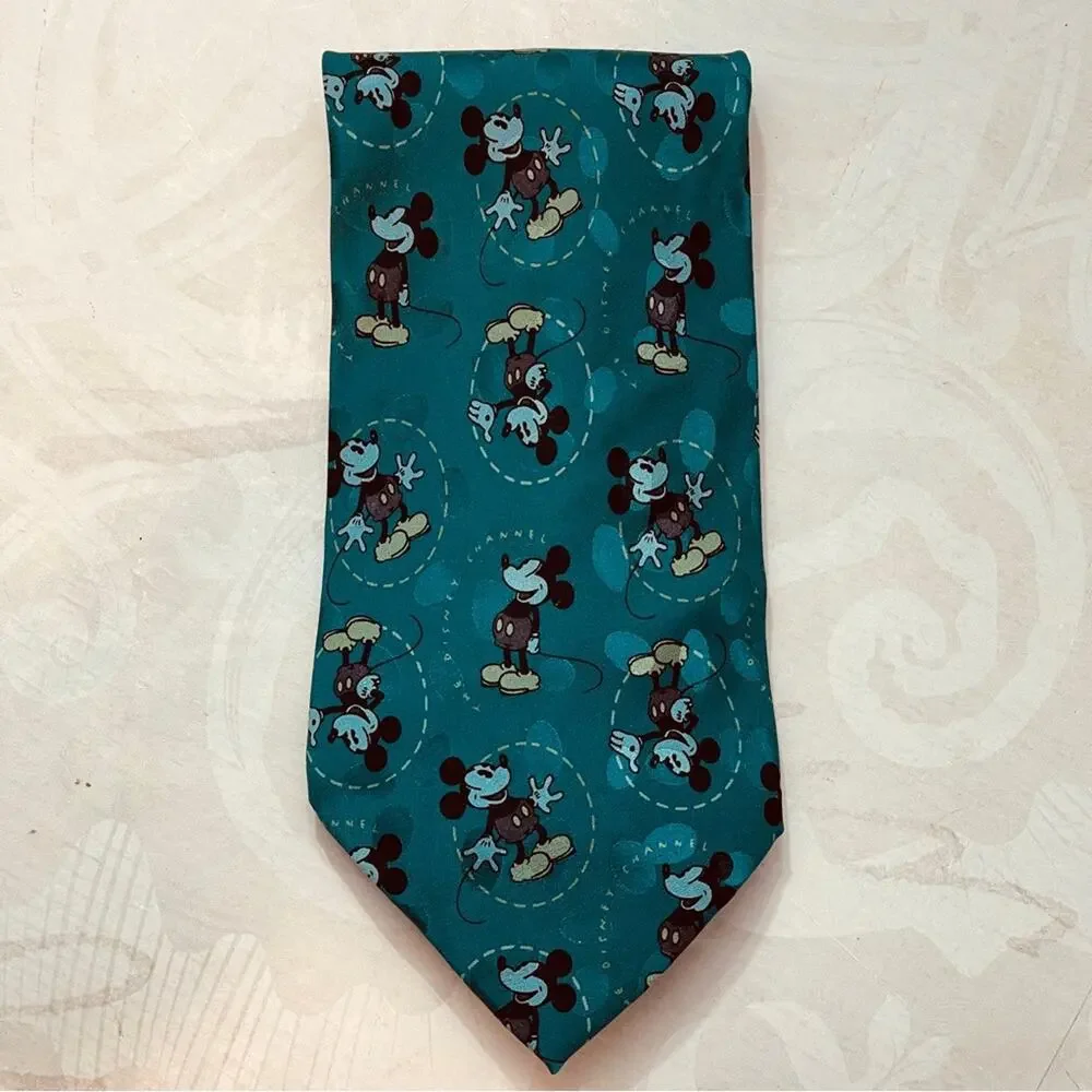 Mickey Mouse The Disney Channel teal green 100% Silk tie